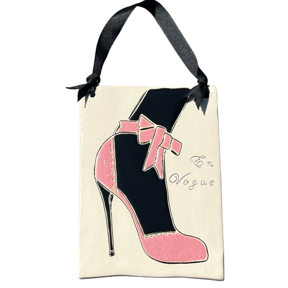 Copy - JOLINDA LINDEN STONEWARE Hanging Plaque 'En Vogue' Stiletto Heels 5" x 7"